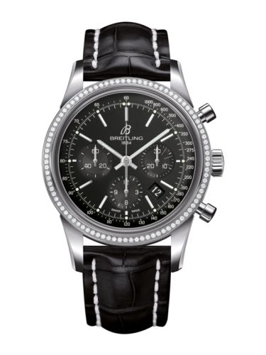 Breitling Transocean Chronograph Paslanmaz Çelik / Elmas / Siyah / Croco 43mm, referans AB015253.BA99.743P