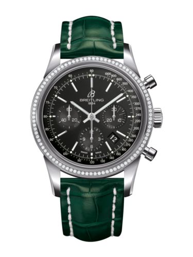 Breitling Transocean Chronograph Paslanmaz Çelik / Elmas / Siyah / Croco 43mm, referans AB015253.BA99.748P