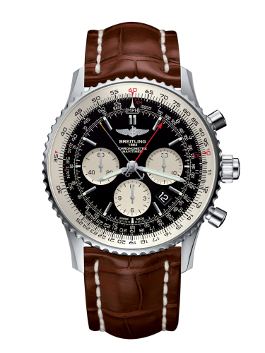 Breitling Navitimer Rattrapante Stainless Steel / Black  / Croco / Pin 45mm, reference AB031021/BF77/754P/A20BA.1