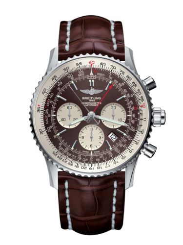 Breitling Navitimer Rattrapante Stainless Steel / Panamerican Bronze / Croco / Pin 45mm, reference AB0310211Q1P2
