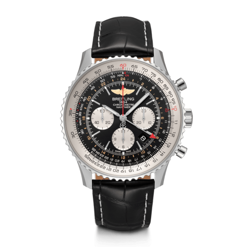 Breitling Navitimer GMT Stainless Steel / Black / Croco / Pin 48mm, reference AB0441211B1P1