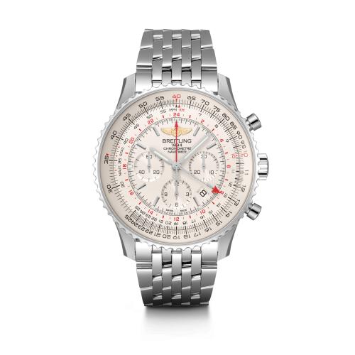 Breitling Navitimer GMT Stainless Steel / Silver / Bracelet 48mm, reference AB0441211G1A1