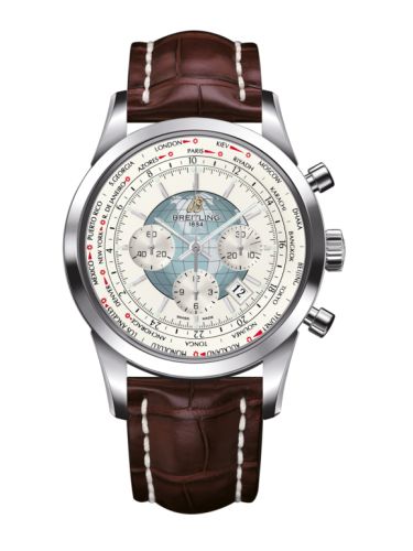 Breitling Transocean Chronograph Unitime Paslanmaz Çelik / Gümüş / Croco 46mm, referans AB0510U0.A732.756P