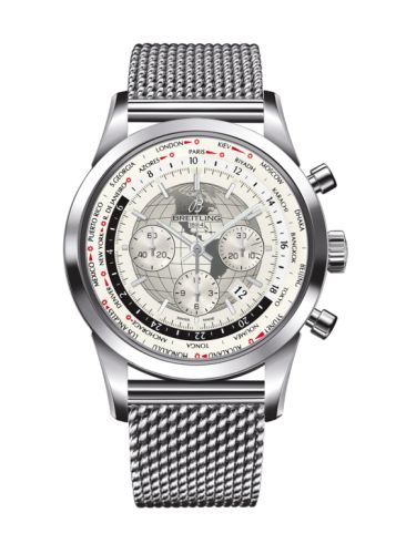 Breitling Transocean Chronograph Unitime Paslanmaz Çelik / Gümüş / Milanese 46mm, referans AB0510U0.A790.152A
