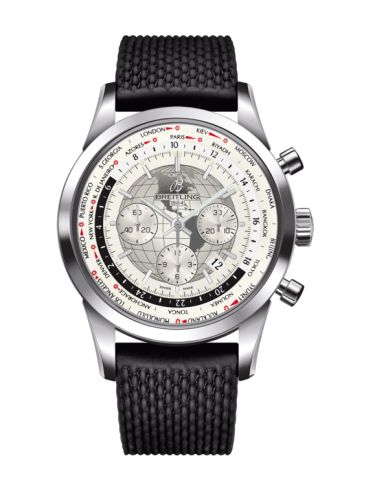 Breitling Transocean Chronograph Unitime Paslanmaz Çelik / Gümüş / Kauçuk 46mm, referans AB0510U0.A790.267S