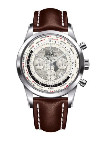 Breitling Transocean Chronograph Unitime Paslanmaz Çelik / Gümüş / Calf 46mm, referans AB0510U0.A790.443X