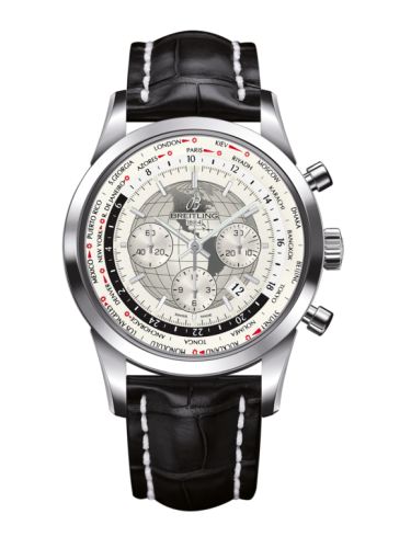 Breitling Transocean Chronograph Unitime Paslanmaz Çelik / Gümüş / Croco 46mm, referans AB0510U0.A790.760P.