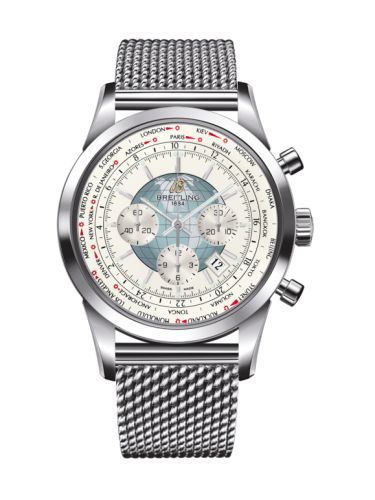 Breitling Transocean Chronograph Unitime Paslanmaz Çelik / Gümüş / Milanese 46mm, referans AB0510U0.A732.152A