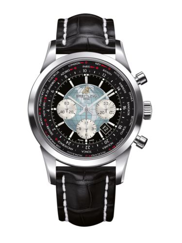 Breitling Transocean Chronograph Unitime Paslanmaz Çelik / Siyah / Croco 46mm, referans AB0510U4.BB62.760P