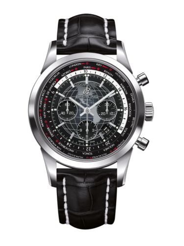 Breitling Transocean Chronograph Unitime Paslanmaz Çelik / Siyah / Croco 46mm, referans AB0510U4.BE84.760P