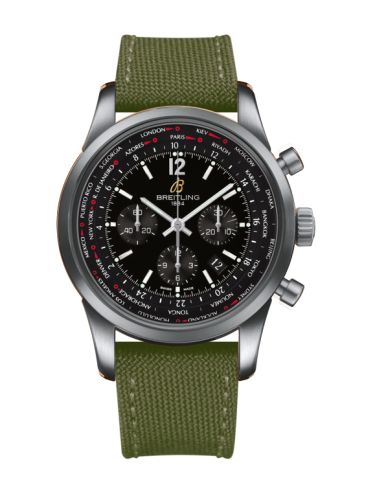 Breitling Transocean Chronograph Unitime Pilot Paslanmaz Çelik / Siyah / Military 46mm, referans AB0510U6.BC26.105W