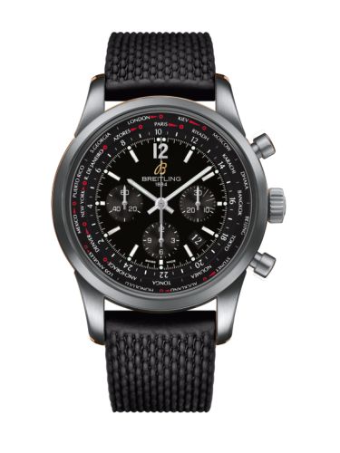 Breitling Transocean Chronograph Unitime Pilot Paslanmaz Çelik / Siyah / Kauçuk 46mm, referans AB0510U6|BC26|267S