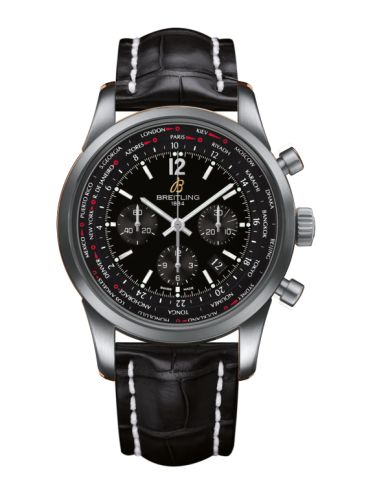 Breitling Transocean Chronograph Unitime Pilot Paslanmaz Çelik / Siyah / Croco 46mm, referans AB0510U6.BC26.760P