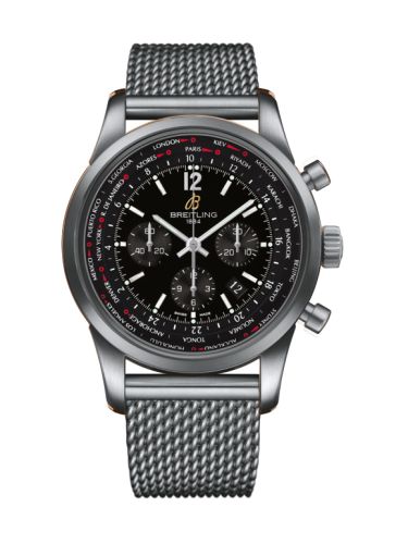 Breitling Transocean Chronograph Unitime Pilot Paslanmaz Çelik / Siyah / Milanese 46mm, referans AB0510U60.BC26.159A