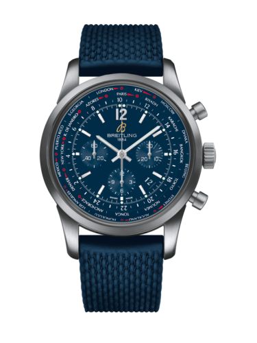 Breitling Transocean Chronograph Unitime Pilot Paslanmaz Çelik / Mavi / Kauçuk 46mm, referans AB0510U9.C879.277S