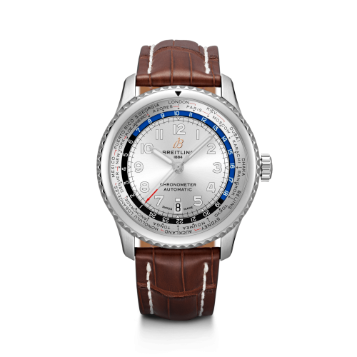 Breitling Navitimer 8 B35 Automatic Unitime 43 Stainless Steel / Silver / Brown Croco / Pin, reference AB3521U01G1P1