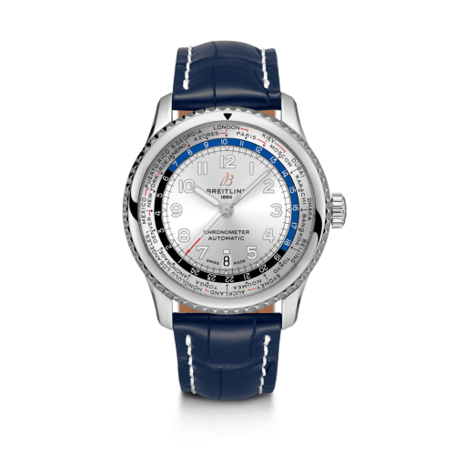 Breitling Navitimer 8 B35 Automatic Unitime 43 Stainless Steel / Silver / Blue Croco / Pin, reference AB3521U01G1P2
