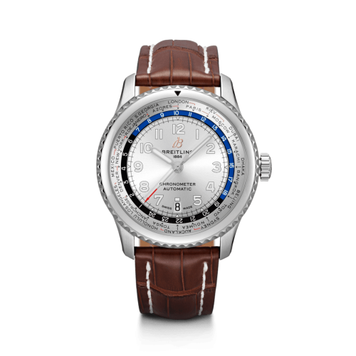 Breitling Navitimer 8 B35 Automatic Unitime 43 Stainless Steel / Silver / Brown Croco / Folding, reference AB3521U01G1P3