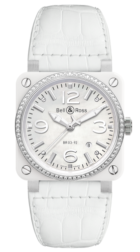 Bell &amp; Ross BR 03 92 Beyaz Seramik / Elmas, referans BR0392-WH-C-D/SCA