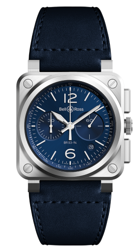 Bell &amp; Ross BR 03 94 Mavi Steel Chronograph, referans BR0394-BLU-ST/SCA