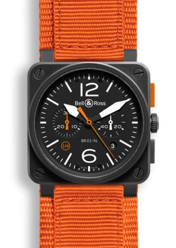 Bell &amp; Ross BR 03 94 Carbon Turuncu Chronograph, referans BR0394OCA