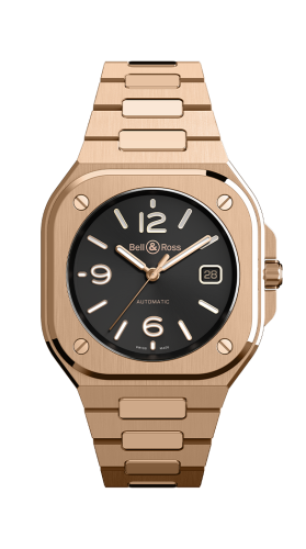 Bell &amp; Ross BR 05 Pembe Altın / Siyah / Bilezik, referans BR05A-BL-PG/SPG