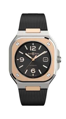 Bell &amp; Ross BR 05 Paslanmaz Çelik / Pembe Altın / Siyah / Kauçuk, referans BR05A-BL-STPG/SRB
