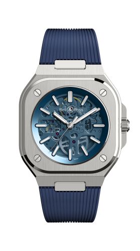 Bell &amp; Ross BR 05 Paslanmaz Çelik / İskelet Mavi / Kayış, referans BR05A-BLU-SKST/SRB