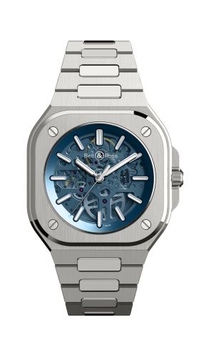 Bell &amp; Ross BR 05 Paslanmaz Çelik / İskelet Mavi / Bilezik, referans BR05A-BLU-SKST/SST