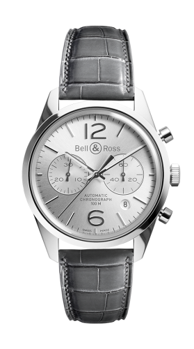 Bell &amp; Ross BR 126 Officer Gümüş Chronograph 41mm, referans BRG126-WH-ST/SCR