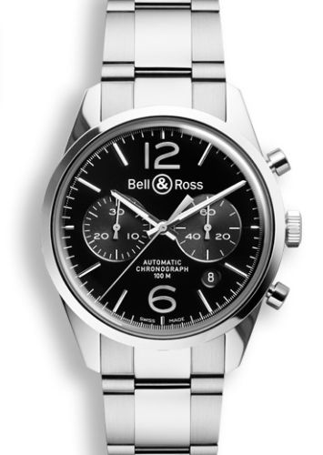 Bell &amp; Ross BR 126 Officer Siyah Chronograph, referans BRG126BLSTSST