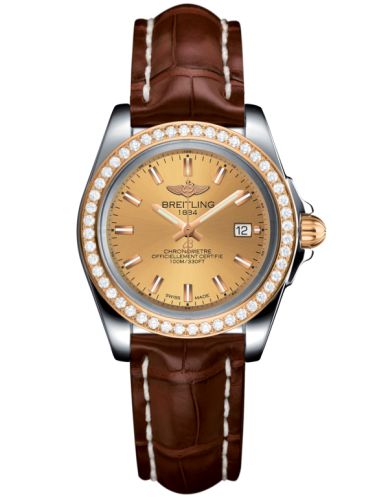 Breitling Galactic 32 Sleek Edition Paslanmaz Çelik / Pembe Altın / Elmas / Altınen Sun / Croco, referans C7133053/H549/778P/A14BA.1