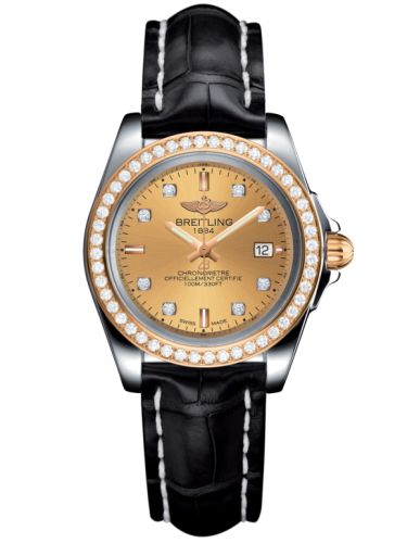 Breitling Galactic 32 Sleek Edition Paslanmaz Çelik / Pembe Altın / Elmas / Altınen Sun Elmas / Croco, referans C7133053/H550/777P/A14BA.1