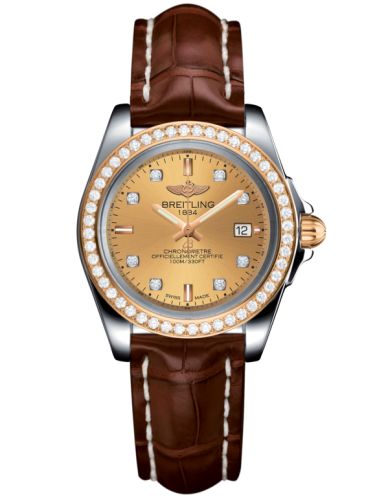 Breitling Galactic 32 Sleek Edition Paslanmaz Çelik / Pembe Altın / Elmas / Altınen Sun Elmas / Croco, referans C7133053/H550/778P/A14BA.1