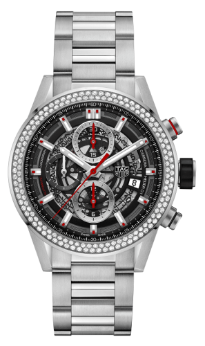 TAG Heuer Carrerra Calibre Heuer 01 43 Paslanmaz Çelik / Elmas / İskelet / Bilezik, referans CAR201P.BA0766