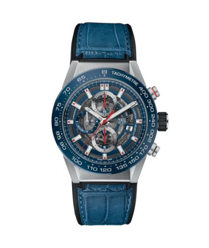 TAG Heuer Carrera Calibre Heuer 01 43 Paslanmaz Çelik / Mavi Seramik / Alligator, referans CAR201T.FC6406