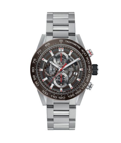 TAG Heuer Carrera Calibre Heuer 01 43 Paslanmaz Çelik / Kahverengi Seramik / İskelet / Bilezik, referans CAR201U.BA0766