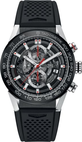 TAG Heuer Carrera Calibre Heuer 01 43 Paslanmaz Çelik / Siyah Seramik / İskelet / Kauçuk, referans CAR201V.FT6046