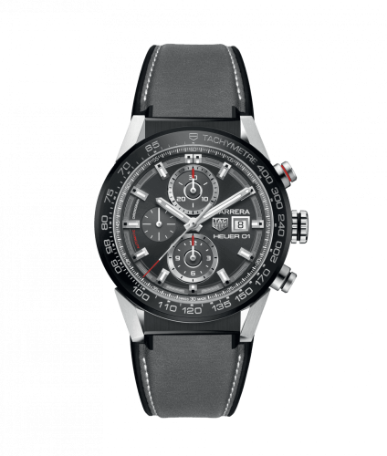 TAG Heuer Carrera Calibre Heuer 01 43 Paslanmaz Çelik / Gri / Calf, referans CAR201W.FT6095