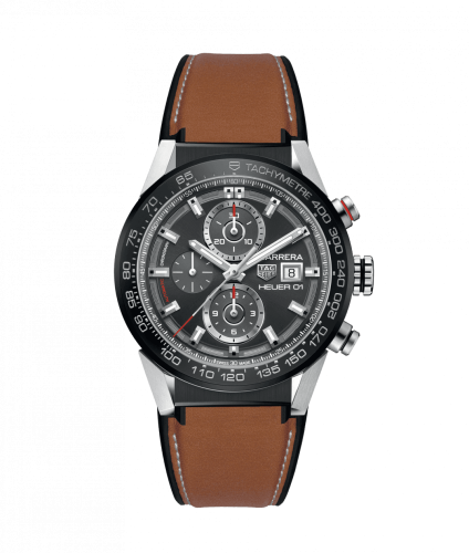 TAG Heuer Carrera Calibre Heuer 01 43 Paslanmaz Çelik / Gri / Calf, referans CAR201W.FT6122