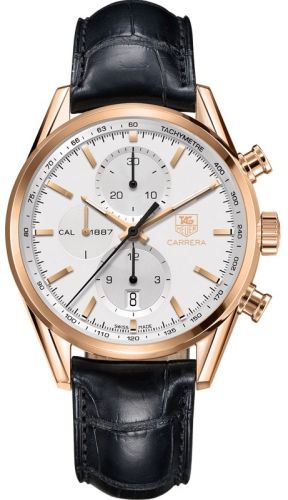 TAG Heuer Carrera Calibre 1887 41 Pembe Altın / Gümüş / Alligator, referans CAR2140.FC8145