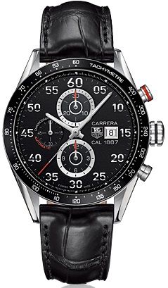 TAG Heuer Carrera Calibre 1887 43 Paslanmaz Çelik / Siyah / Alligator, referans CAR2A10.FC6235