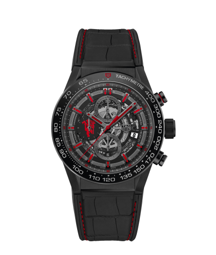 TAG Heuer Carrera Calibre Heuer 01 45 Paslanmaz Çelik / İskelet / Alligator / Manchester United, referans CAR2A1J.FC6400