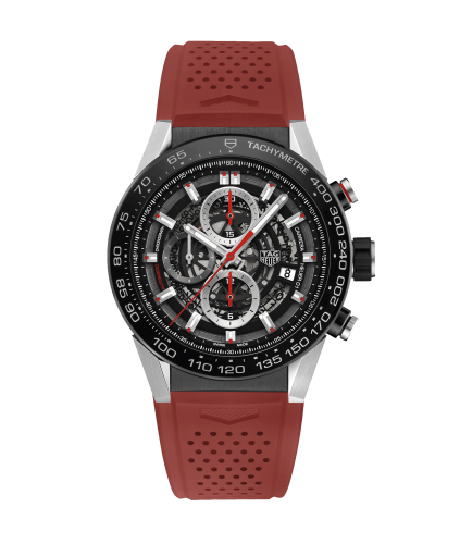 TAG Heuer Carrera Calibre Heuer 01 45 Paslanmaz Çelik / İskelet / Kauçuk / Kırmızı Touch, referans CAR2A1Z.FT6050