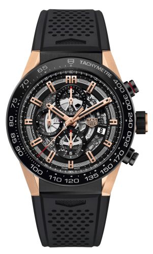 TAG Heuer Carrera Calibre Heuer 01 45 Pembe Altın / Seramik / İskelet / Kauçuk, referans CAR2A5A.FT6044