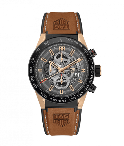 TAG Heuer Carrera Calibre Heuer 01 45 Pembe Altın / Seramik / İskelet / Kauçuk, referans CAR2A5C.FT6125