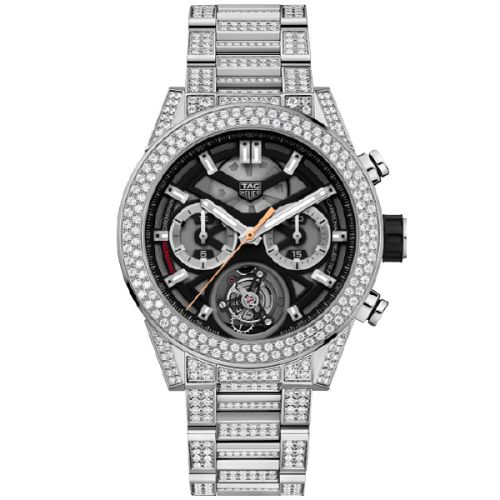 TAG Heuer Carrera Calibre Heuer 02T 45 Chronograph Tourbillon Titanyum / Paslanmaz Çelik / Elmas / Yoshida, referans CAR5A1X.BA0510