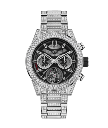 TAG Heuer Carrera Calibre Heuer 02T 45 Chronograph Tourbillon Titanyum / Paslanmaz Çelik / Elmas / Bilezik, referans CAR5A1Z.BA0510