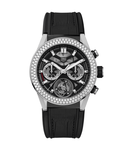 TAG Heuer Carrera Calibre Heuer 02T 45 Chronograph Tourbillon Titanyum / Paslanmaz Çelik / Elmas / Alligator, referans CAR5A80.FC6377