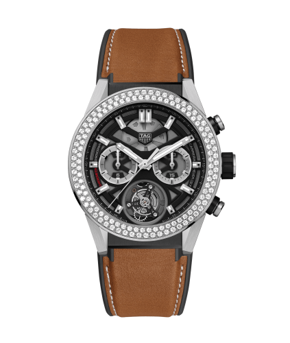 TAG Heuer Carrera Calibre Heuer 02T 45 Chronograph Tourbillon Titanyum / Paslanmaz Çelik / Elmas / Calf, referans CAR5A80.FT6072